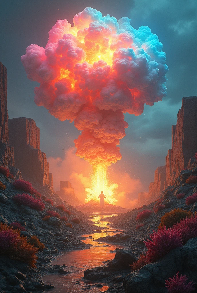 An Award Winning Masterpiece, High Quality detailed colorful explosion, surreal fantasy dystopian colorful masterpiece filled with beautiful colors in 32K details