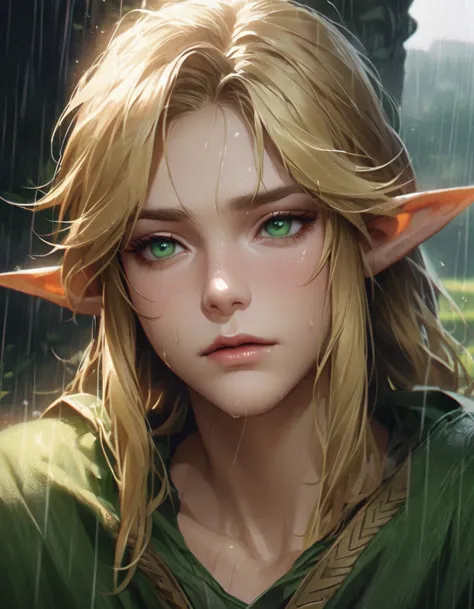 super detailed, high resolution, beautiful young man link kisses zelda、love each other、blonde、expressive green eyes, the legend ...