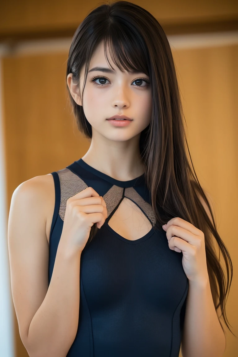 (8k, RAW Photos,Highest quality, High resolution:1.1), (超Realisticな:1.4),(Realistic, Realistic:1.3),Japanese Beauty、((Upper Body:1.3))、Gymnastics Team - Flexible Leotards and Grips