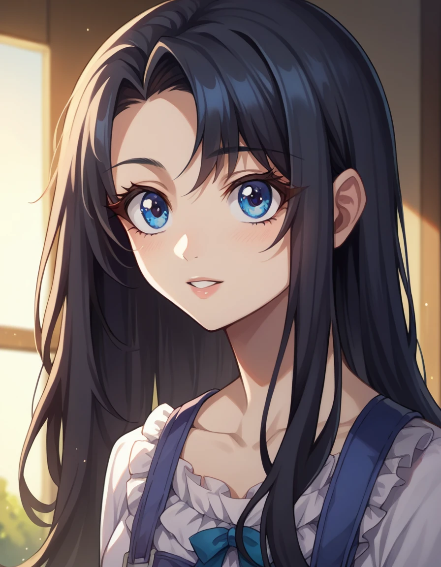 best quality, masterpiece, highres, score_9, score_8_up, score_7_up, source_anime, anime girl, long hair, pony tail,black hair,blue eye, 