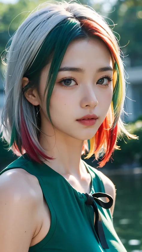 1.5),(1 girl),(dynamic posture),(multicolored hair+silver hair:1.3+red hair:1.2+보라색 hair+hair:1.3+[green hair:1.3),(blue eyes),(...