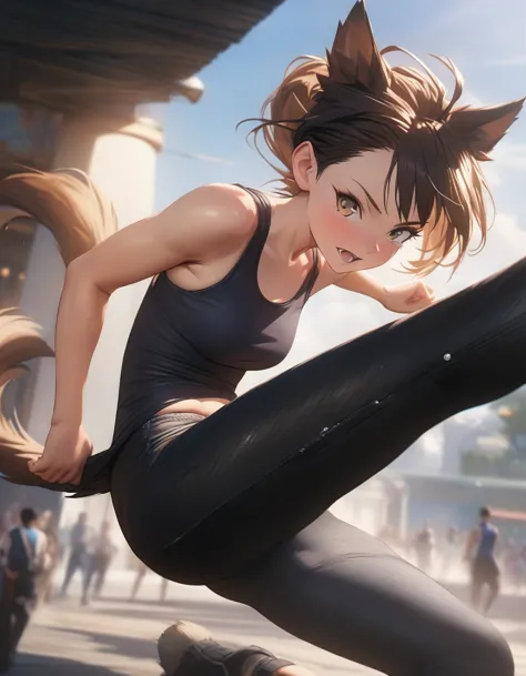 (super detail, high details, best quality, highres, uhd, 16k, masterpiece:1.2, highest quality:1.25), wolf girl, bushy tail, spa...