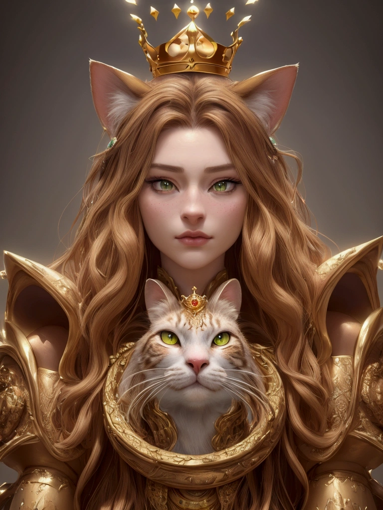 A majestic creature with three heads, cat head, head with king's crown, frog head (hyper-realistic, 4k, 8k, high-res, masterpiece: 1.2), ultra-detailed (realistic, photo-realistic, photo-realistic: 1.37), fantasy, digital art, surreal, highly detailed, cinematic lighting, dramatic lighting, vivid colors, intricate details, ornate, majestic, powerful presence