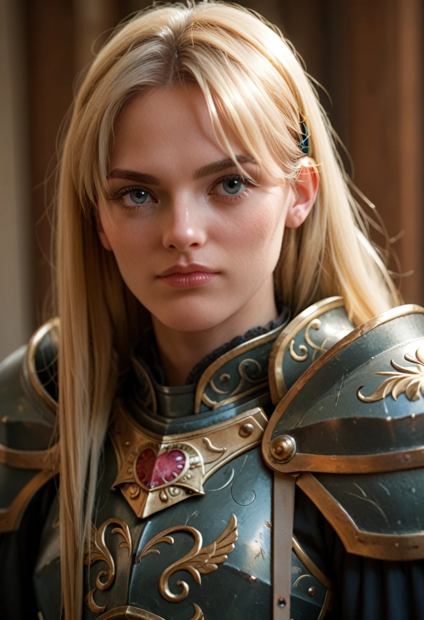 (((ultra detailed face, blonde hair, long straight hair, clear pale skin, armor)))