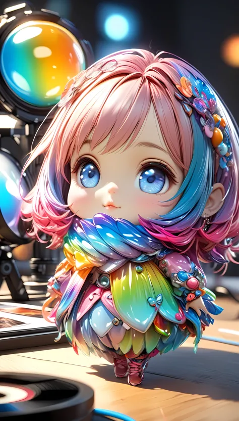 a highly detailed 4d clay model of a cute girl, solo, vibrant colorful gradients, anatomically correct, surreal and absurd aesth...