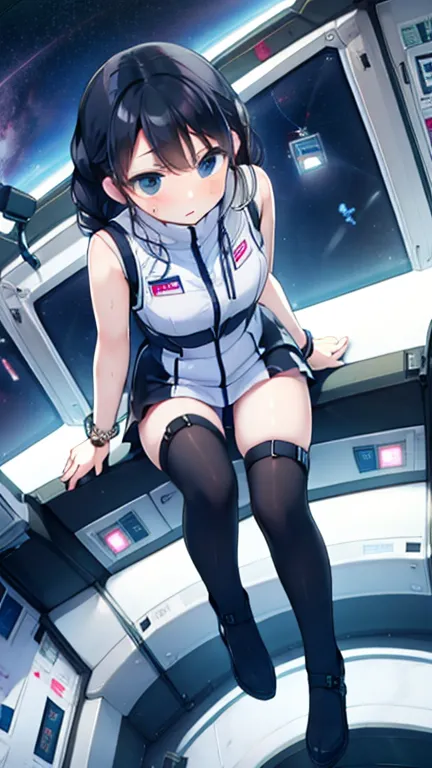 (highest quality), (masterpiece), 1080p, high resolution, 4k, 8k, inside the space station、futuristic room、thigh straps, shootin...