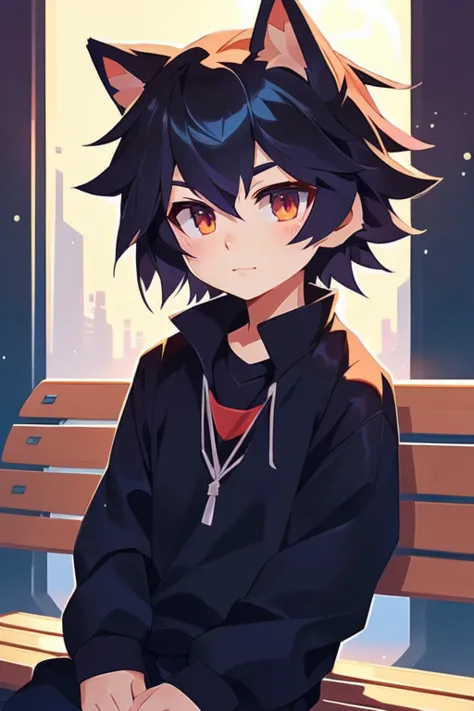 anime boy sitting on a bench with his eyes open, anime moe artstyle, anime boy, high quality anime artstyle, in an anime style, ...