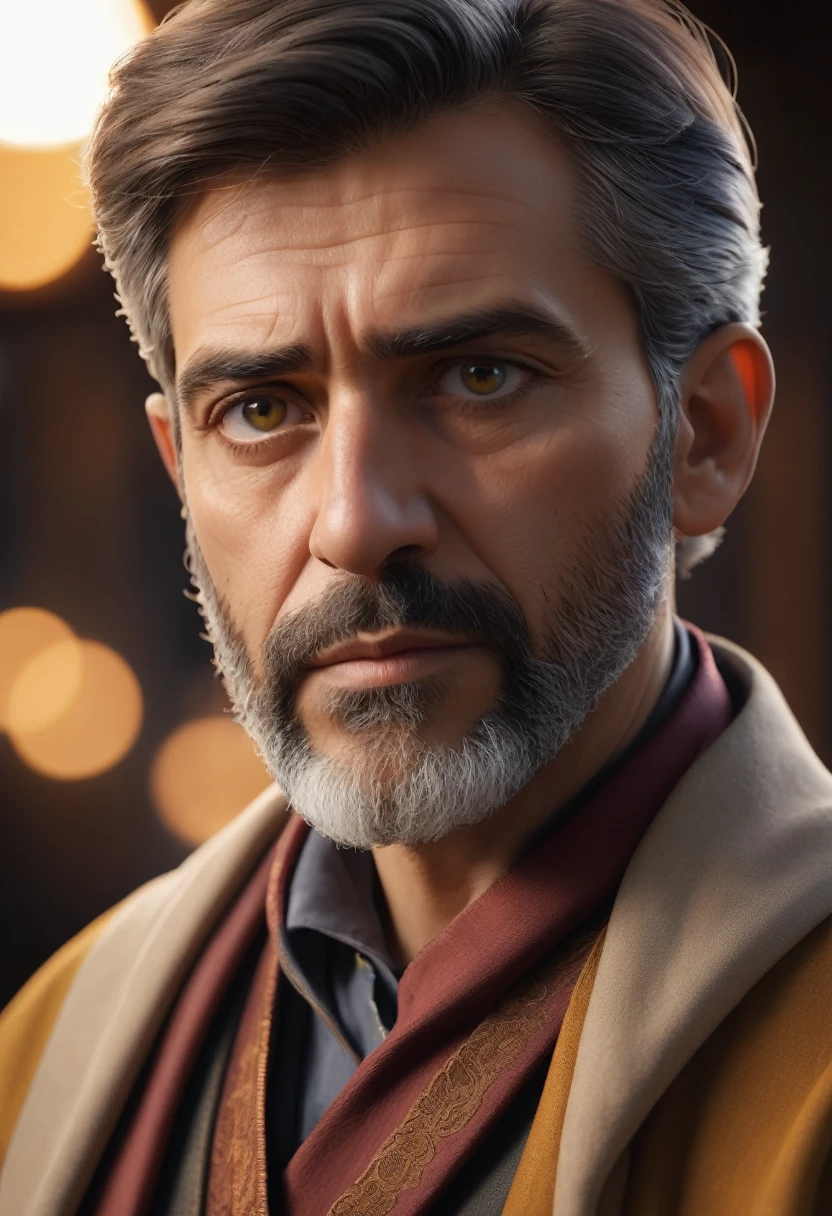 Portrait, face facing, cinematic photo of a Catalan male theologian, cinematic lighting, depth of field, bokeh, realism, photorealistic, hyperrealism, professional photography, uhd, dslr, hdr, ambient occlusion, iris and pupil rendering, advanced color classification, Nvidia RTX RayTracing