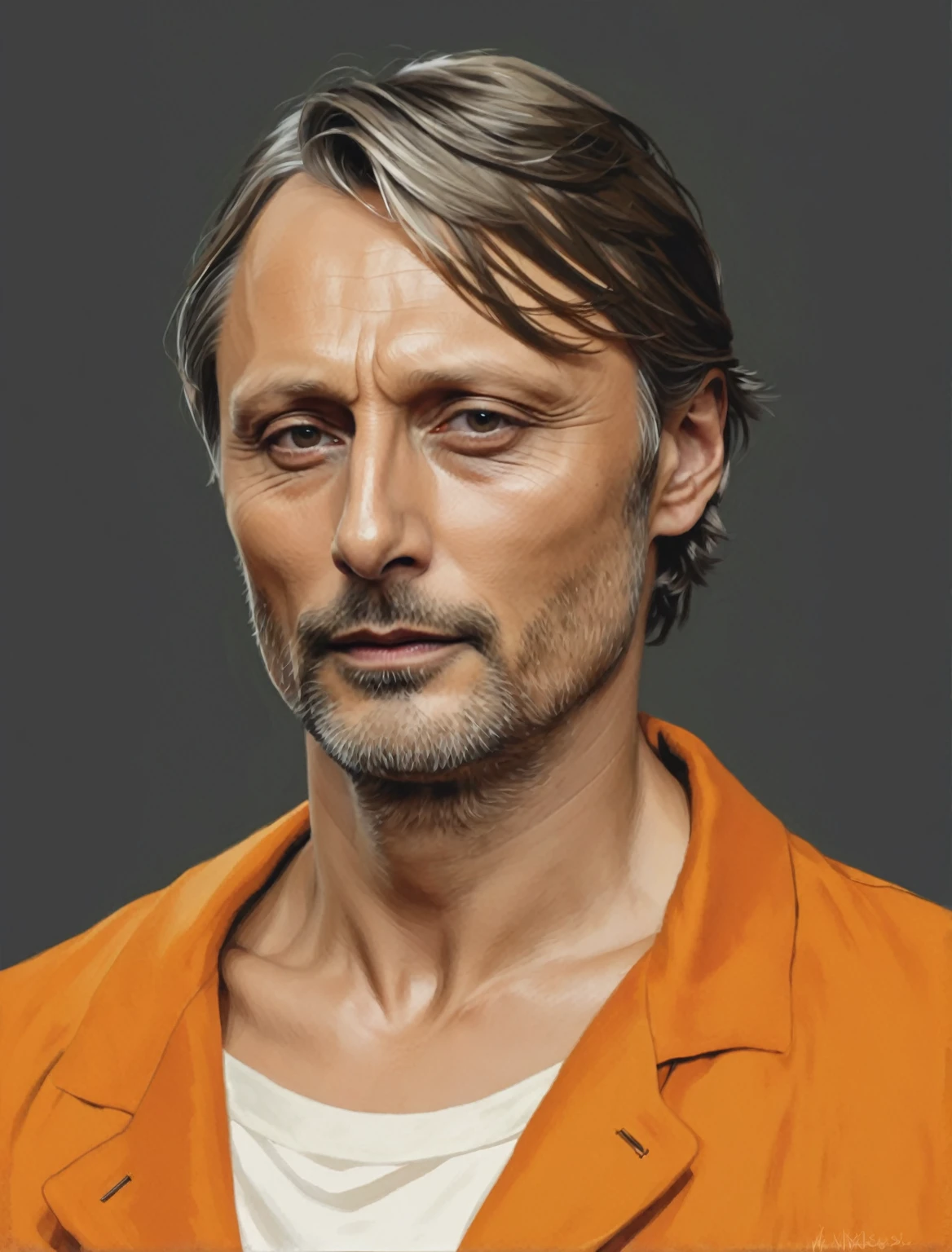 masterpiece, beutiful illustration, man, mads mikkelsen, portrait