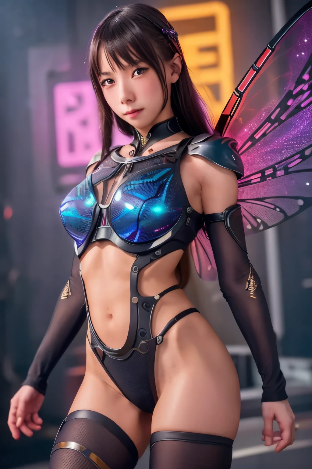 cute Yuna, cyborg dragonfly ninja, small sexy tights, clear prismatic fairy wings, a few obviously sexy mechanical modifications, stalking through an office complex after hours, best quality, 4k, 8k, highres, masterpiece:1.2, ultra-detailed, realistic, photorealistic, photo-realistic:1.37, HDR, UHD, studio lighting, ultra-fine painting, sharp focus, physically-based rendering, extreme detail description, professional, vivid colors, bokeh, sci-fi, cyberpunk, neon lights
