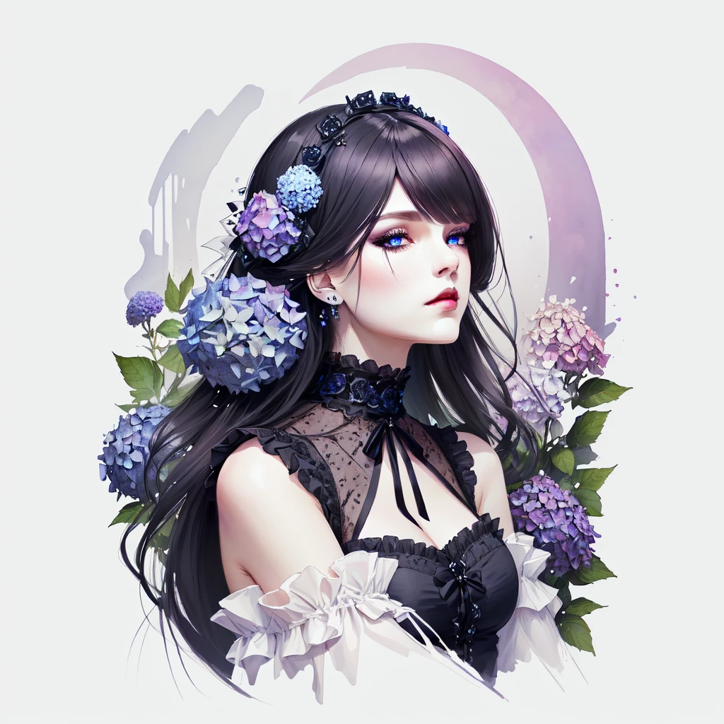 Inspired by the colors of hydrangeas、Gothic Girl,Gothic Clothing,very fine and beautiful eyes、High resolution, Accurate, 最high quality, Winner of numerous awards, High resolutionモデル, high quality, Very detailed, 超High resolution,Bright colors