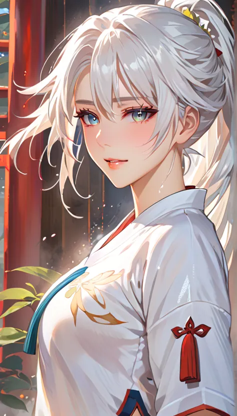 anime girl with long white hair and gym uniform, white haired deity, by shitao, seductive anime girl, white haired, perfect whit...