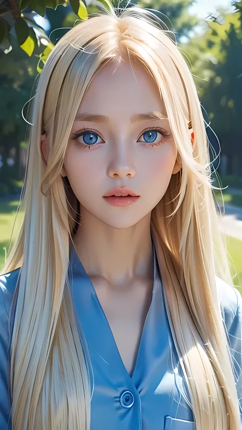 one girl、a beautiful girl、portrait、school uniform、blue sky、bright and very beautiful babyface、young and very white shiny skin,、t...