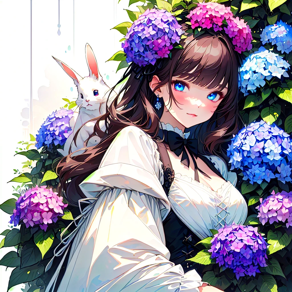 Inspired by the colors of hydrangeas、Cute rabbit,Gothic Clothing,very fine and beautiful eyes、High resolution, Accurate, 最high quality, Winner of numerous awards, High resolutionモデル, high quality, Very detailed, 超High resolution,Bright colors、Cute 、Picture books