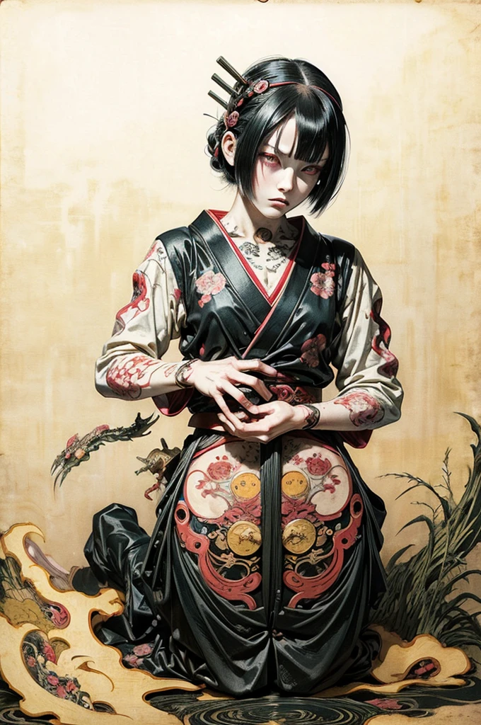 Manga style, (masterpiece), (High resolution), (Very delicate), (clear), Comic-style illustrations,(Horror elements), Japanese painting illustration, whole body,(Snapshot),Crazy Illustration, antique, Dark atmosphere, Flat Illustration, Creepy Appearance, Characteristic hairstyle, Creative accessories, Unique atmosphere、 Highest quality,masterpiece,超High resolution,mechanical，Mechanical Girl
