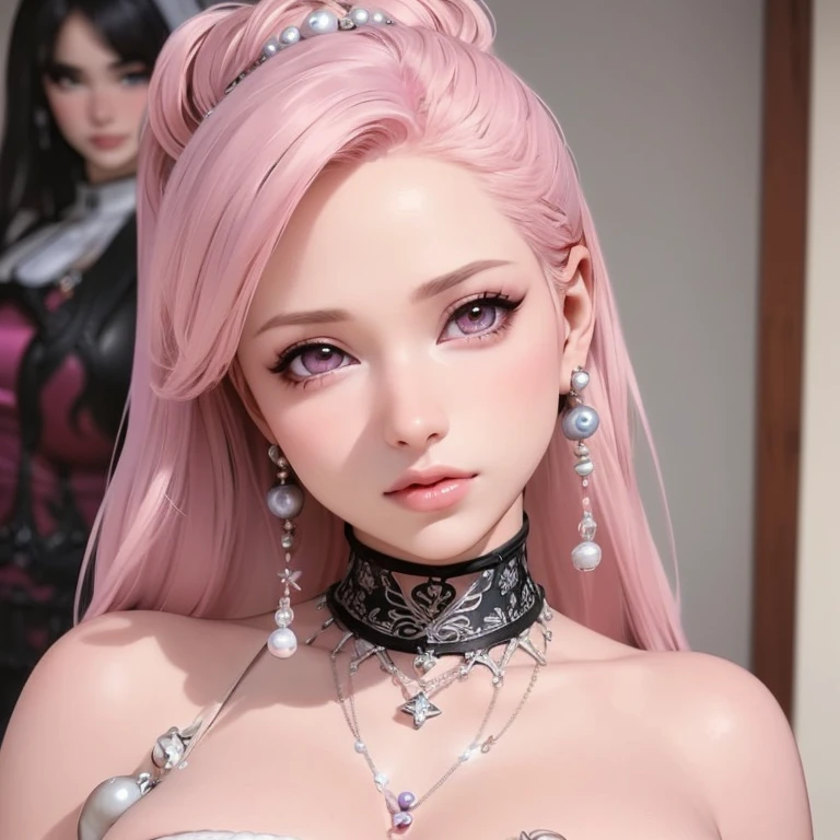 a beautiful detailed portrait of a pink-haired girl Sakura Haruno, wearing a black skirt, off-the-shoulder sweater, pearl earrings, wristwatch, beautiful detailed eyes, beautiful detailed lips, extremely detailed face and features, long eyelashes, full body closeup in living room, holding a bottle of sake, blushing face, cinematic lighting, shallow depth of field, intricate details, best quality, official art, artstation trending