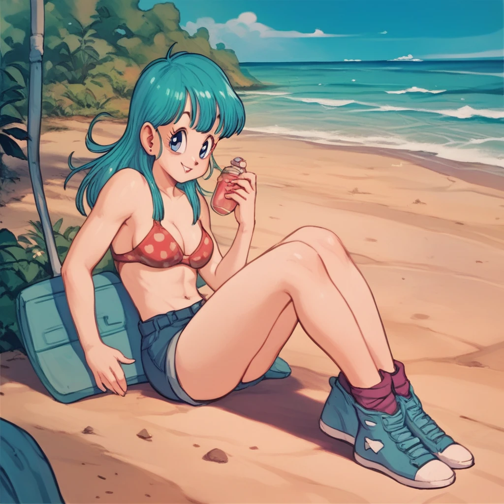 Bulma on a beach