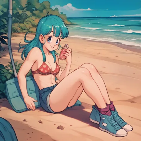 bulma on a beach