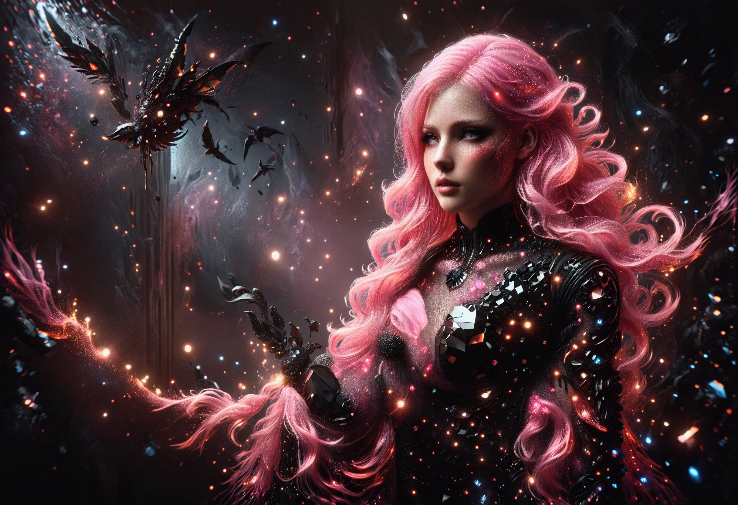 a close up of a woman with pink hair and a black outfit, 2. 5 d cgi anime fantasy artwork, extremely detailed artgerm, anime fantasy artwork, artgerm on artstation pixiv, artgerm. anime illustration, dark fantasy style art, epic exquisite character art, style artgerm, epic fantasy art style hd, fanart best artstation