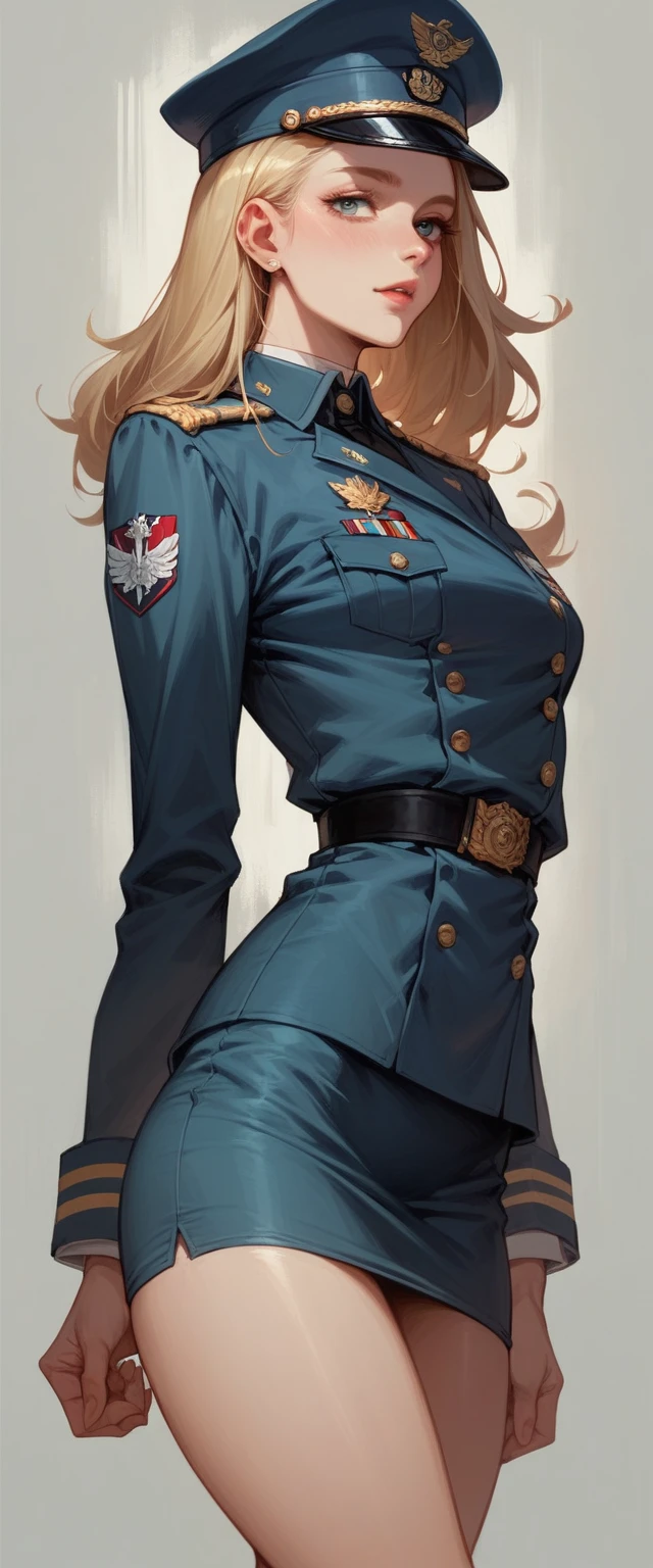 A sexy blonde girl，Full figure，Wearing the new short navy uniform, it&#39;too sexy, it has white lingerie with gold, it is for the exclusive use of your wife, Half-bust neckline dress, Low-cut back，Fishnet stockings that only cover half of the buttocks and say &quot;Armi&quot; and sexy 35cm high heeled sandals，Navy flag pants with bow and shiny gold reflective sexy neckline, Sexy girl all white sexy high heel sandals with white high socks，Sexy tight dress，Neckline showing nipples，Paired with snow-white stiletto heels，Sexy Gold Versace Fishnet Stockings，Shiny reflective gold details like mirrors，Too bold and sexy 