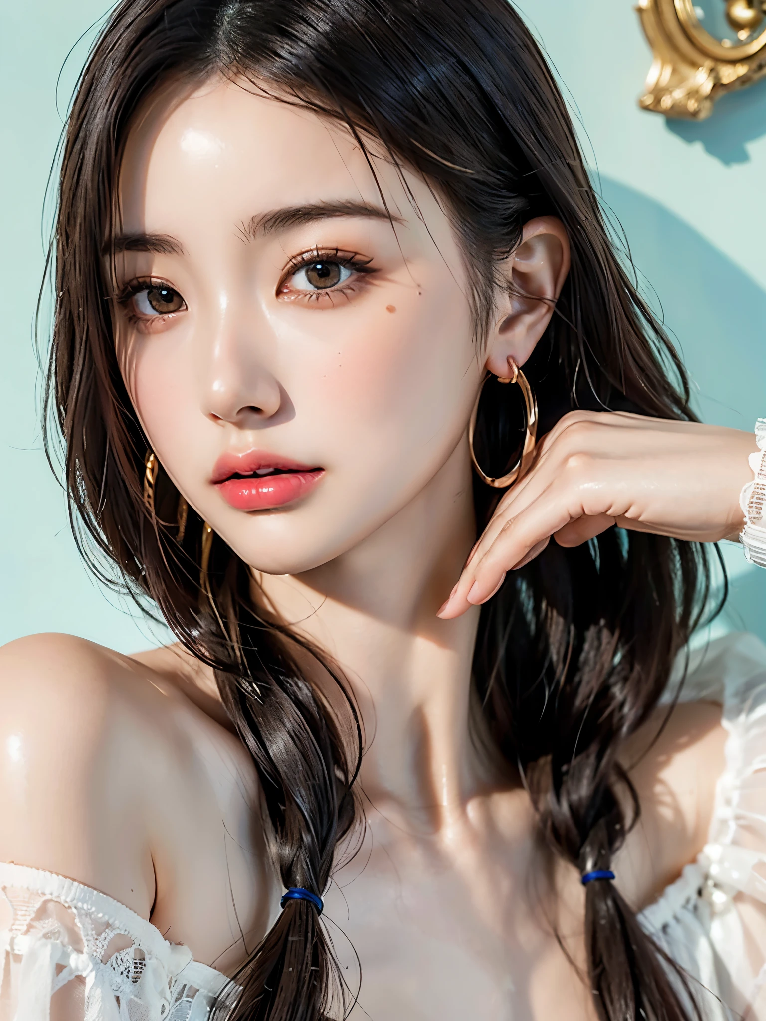 (UHigh resolution, retina, masterpiece, Accurate, Anatomically correct, Textured skin, Super Detail, Attention to detail, high quality, 最high quality, High resolution, 1080P, High resolution, 4K, 8k, 16K), (美しいAttention to detail目, Beautiful lip detail, Highly detailed eyes and face), Soft lighting, Physically Based Rendering, Vibrant colors,((((最high quality、masterpiece, 高精細CG8kイラスト, Graffiti art, Center Configuration, Highly detailed lights and shadows, wall, Highly detailed face and eyes,masterpiece, 最high quality, alone, One girl, Glowing Skin, Hoop Earrings, [Splendid, Whimsical details, Slicked back hair, Fascinating, Bare shoulders, Crop top, Long trousers, Shallow depth of field, Contrasting, Professional Model, Facing forward, Portraiture , Symmetrical eyes,Detailed hands,Wavy Hair))), (Glowing Skin), (Wide-angle), Eye Reflexes、(alone), (Pure Eros Face_1:0.33), (Urzan-6500:0.33)、Outdoor、(((Full Body Shot,Glossy thighs)))、smile