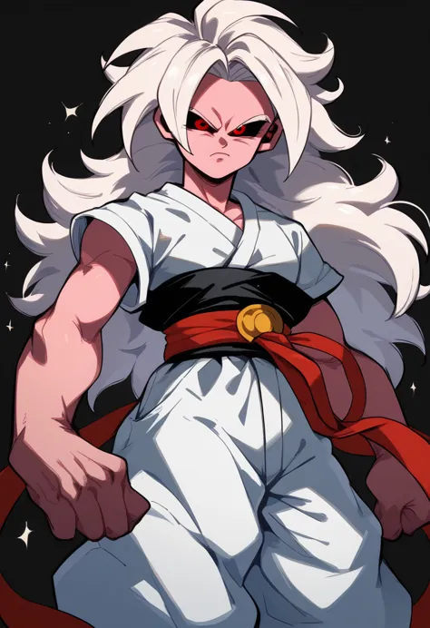 pink-skinned woman,long hair,white hair , long white hair (white, spiky), red eyes, colored sclera (black eye sclera), black reg...