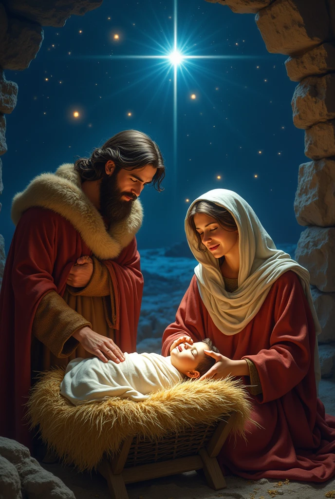 Jesus was born in Bethlehem to Mary and Joseph.