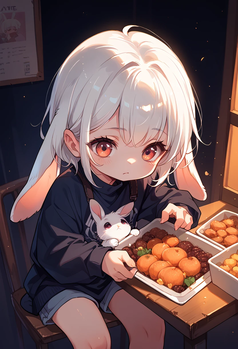 girl with white hair, Child,rabbit, A half-dragon