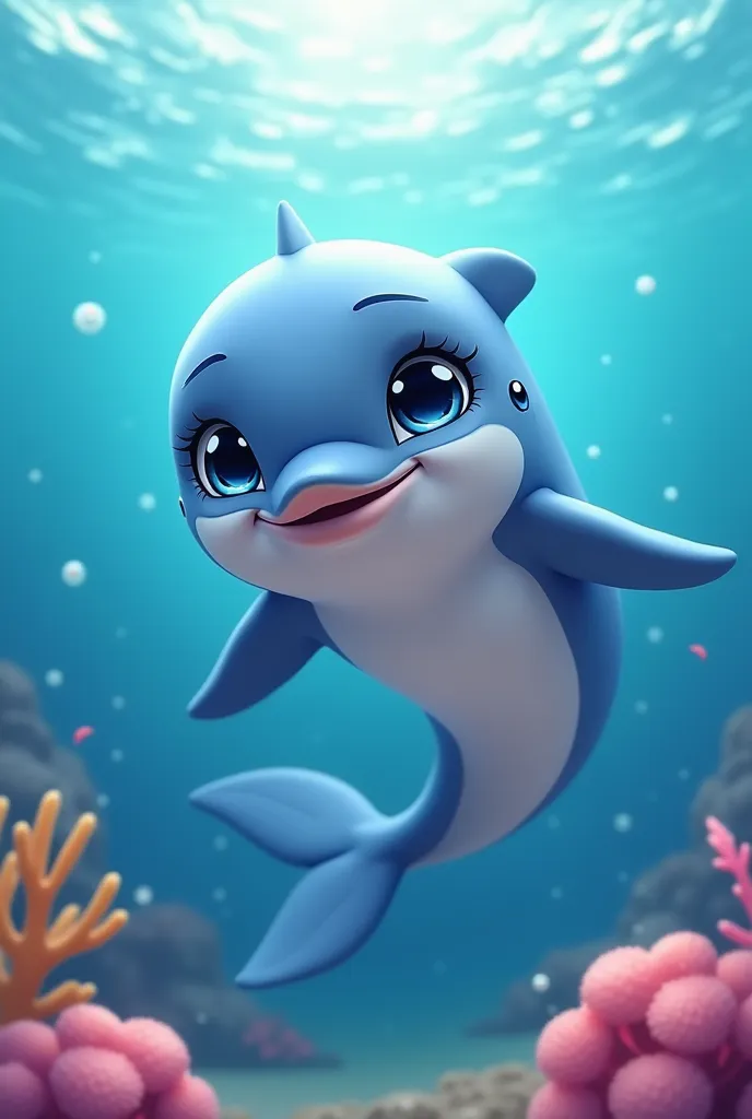 cute mascot character, seaart, dolphin, 1girl, beautiful detailed eyes, beautiful detailed lips, extremely detailed face, longeyelashes, happy expression, playful, swimming, ocean, waves, coral reef, vibrant colors, digital art, (best quality,4k,8k,highres,masterpiece:1.2),ultra-detailed,(realistic,photorealistic,photo-realistic:1.37),vivid colors,studio lighting