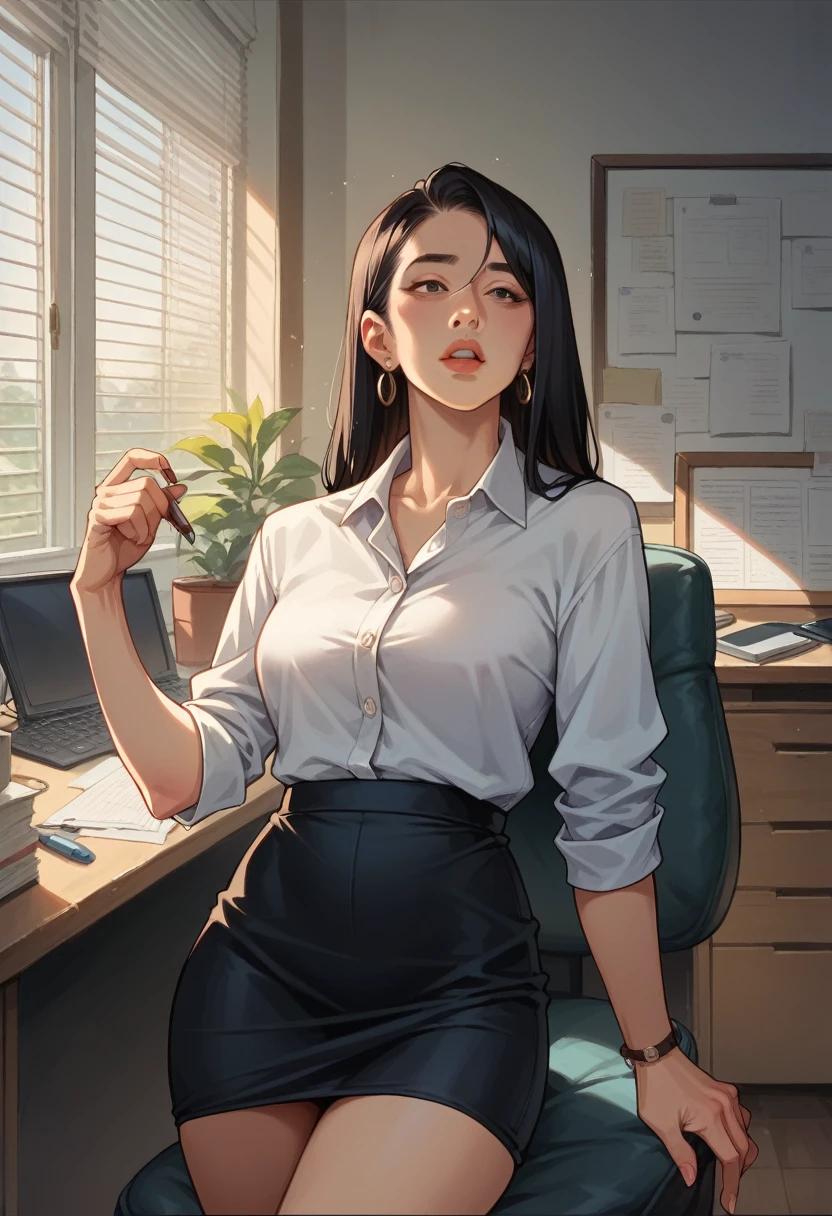 Lois、office、Black Hair、American comic style
