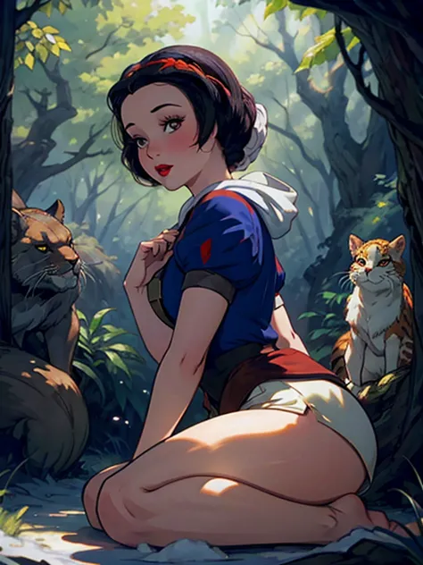 snow white in forest surrounded by animals