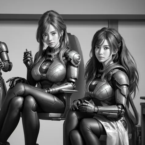 best quality,(raw photo:1.2),(masterpiece:1.4),(photorealistic:1.4),(highres:1.4), there are three robot-headed humans, they are...