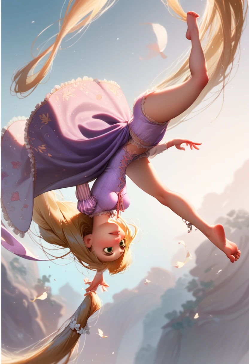 Rapunzel nude with her feet in the air, small boobs