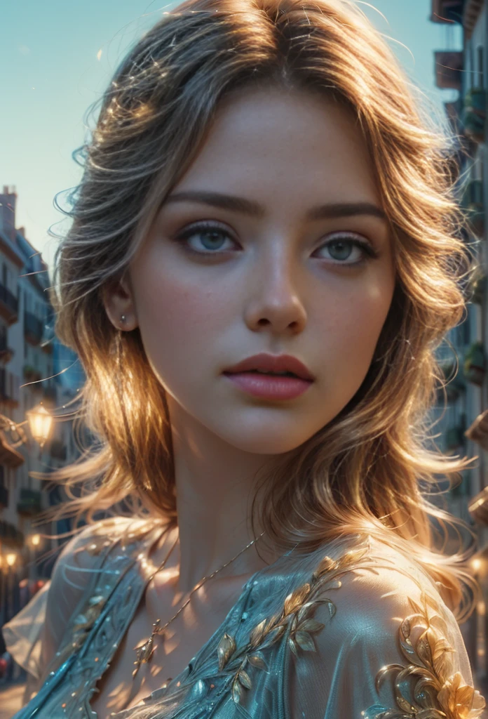 a beautiful young woman with blonde hair and yellow eyes, highly realistic and detailed formal attire, (best quality,4k,8k,highres,masterpiece:1.2),ultra-detailed,(realistic,photorealistic,photo-realistic:1.37),portrait,fashion,elegant,intricate details,dramatic lighting,warm color tones,cinematic composition