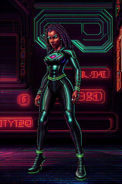 a stunningly beautiful black woman with perfect feet and waist, cyberpunk style outfit, entertaining in a nightclub, (best quali...