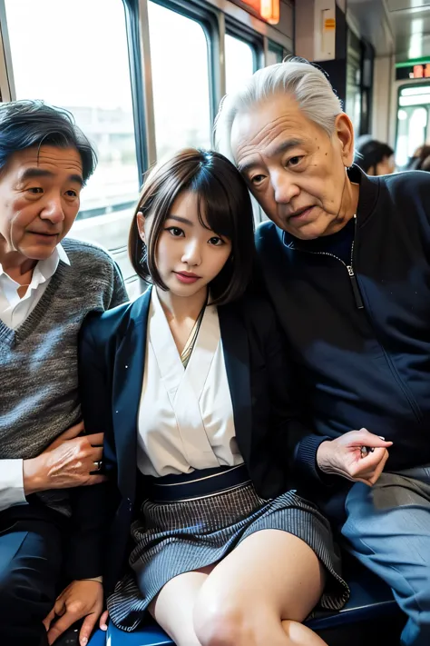 (((photo of a beautiful japanese woman and her grandfather:1.4))),(((apply to body:1.4))),8k photo,((browsing caution)),(((an ol...