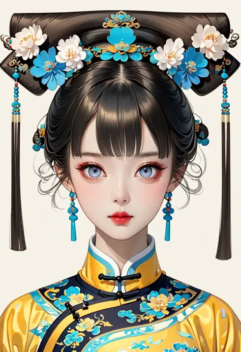 fine brushwork，2d，colored pencils，beautiful digital art，clear lines，beautiful chinese qing dynasty princess，bright eyes，exquisit...