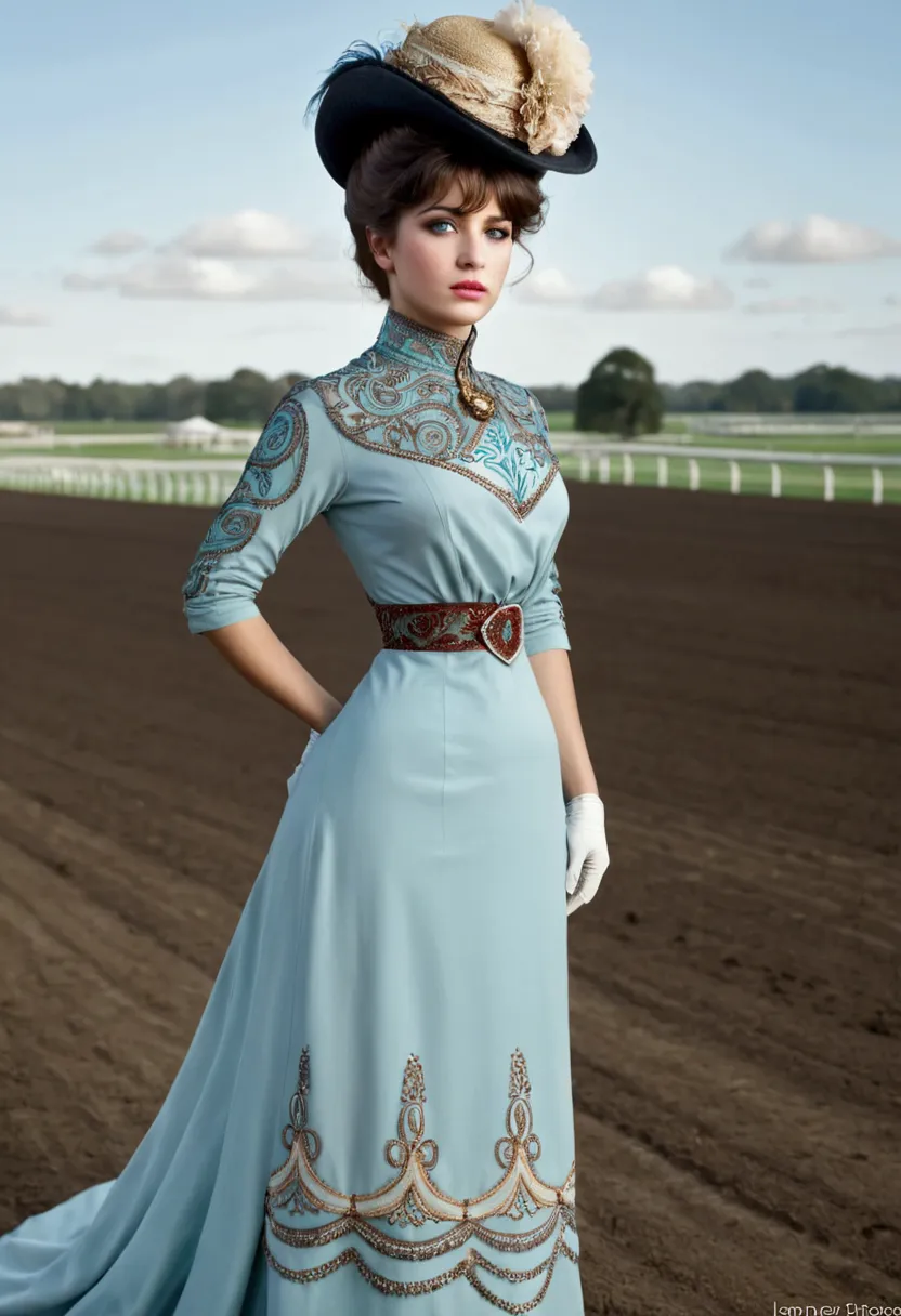 half length shot, hasselblad,  fujifilm color photo of beautiful shapely 15yo gibson girl wearing ornate intricate, embroidered ...