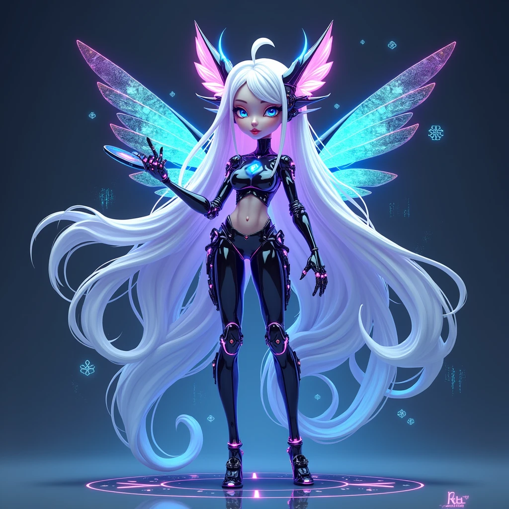 theme{
A character that symbolizes AI and advanced technology, and a symbol of generation services that connect people all over the world and that anyone can enjoy and use.
}

menu{
Mascot character Name: Cyber ​​Spirit Artie (AI Tea)
}

material{
AI elements: Incorporate holograms and flowing data patterns into the hair and wings to create a digital feel. Incorporating some futuristic Cyberborg-like parts to create a sense of advanced technology.Cyberborg vibe: Emphasize the futuristic feel with metallic accents and mechanical body parts (for example, digital equipment on hands and ears).Sea spirit + AI fusion design: A hybrid appearance that combines the transparency of mermaids and fairies with the mechanical elements of cyber. The hair and wings are designed to make water and digital flow.Global elements: Incorporate decorations inspired by countries around the world (for example, ethnic patterns or national flag designs) on the body to express global connections.
}

spices{
Creativity: a creative being with art toolsKindness: A gentle personality that connects people around the worldFuturistic feeling: symbol of advanced technology and AI
}

How to make {
Adding cyber parts to sea elements, it combines a fantastic appearance and futuristic details. Give inspiration to people around the world by giving them brushes and palettes.
}

decoration {
In addition to the sea motif, the design incorporates light and cyber effects.Neon colors (blue, purple) are used as accents to create a futuristic feel.
}

quality{
She has a high degree of perfection as a global, artistic, and futuristic character.
}

finish{
Cyber ​​Spirit Artie is a Mascot character that combines the beauty of a sea spirit with futuristic technology. She is an attractive cute character who is the face of the generation service, symbolizing friendliness and creativity and connecting people around the world.
}