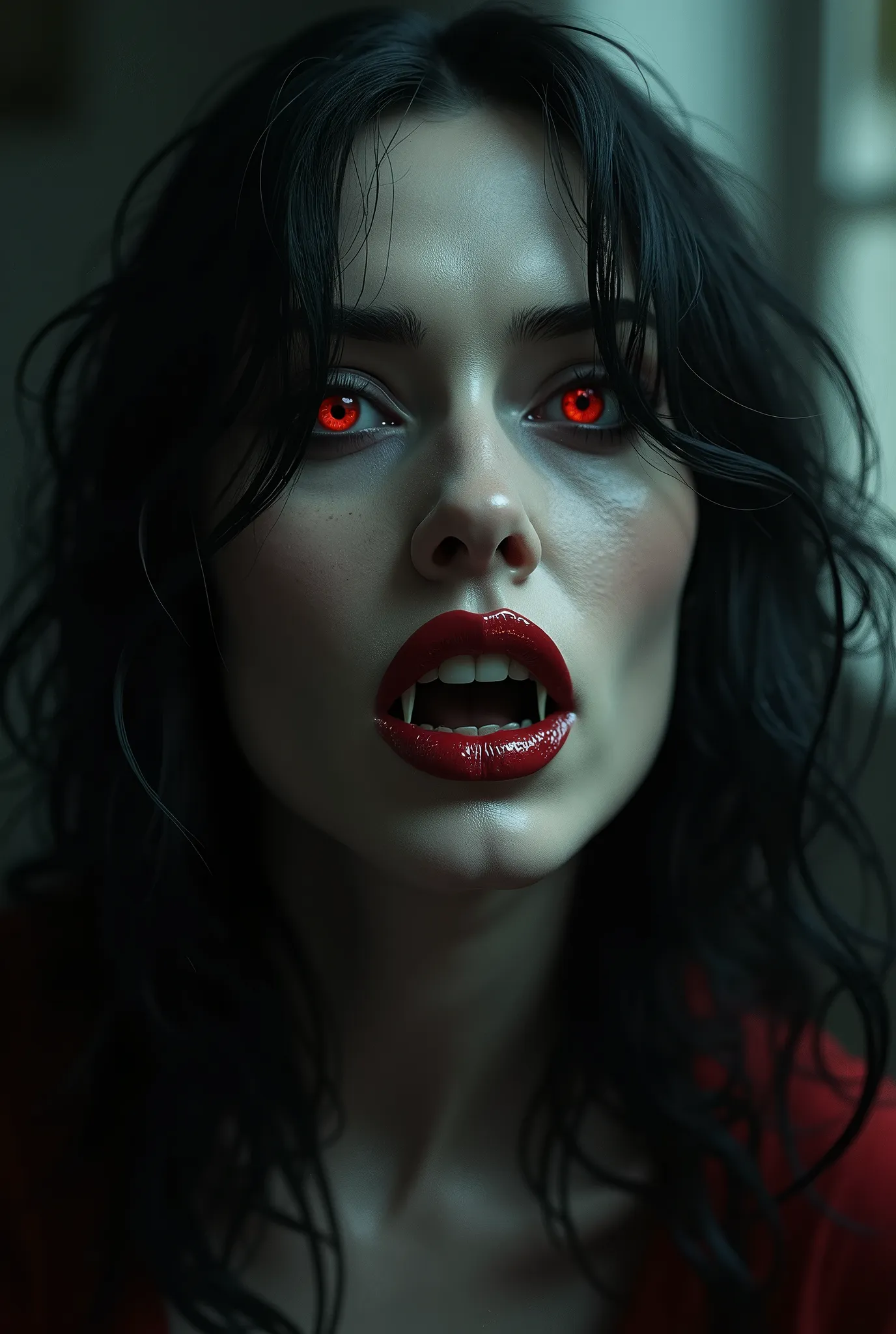 carnivorous beautiful female vampire, A nightmarish, terrifying face, 