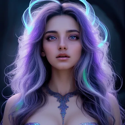 a angel celestial being con alas, highly detailed intricate features, glowing eyes, iridescent skin, flowing celestial hair, cel...