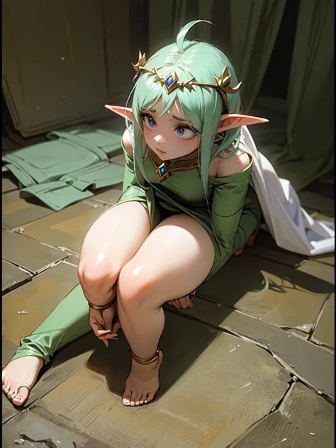 elf princess crawling away on hands and knees