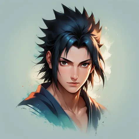 faded headshot, faded bottom, faded edges ,score_9,score_8_up,score_7_up,score_6_up,score_5_up, 1man, sasuke uchiha, black hair,...