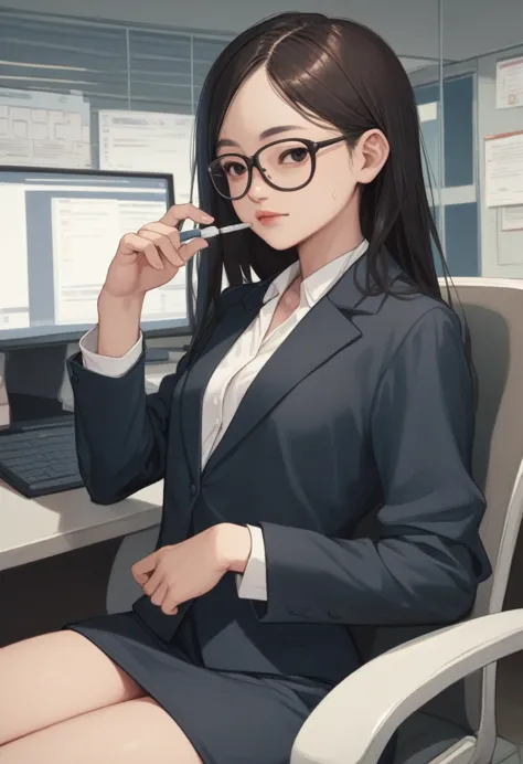 (kwaii, hanbok, drama, asian, imagem sem fundo:1.1)long hair,small breasts,office lady,glasses