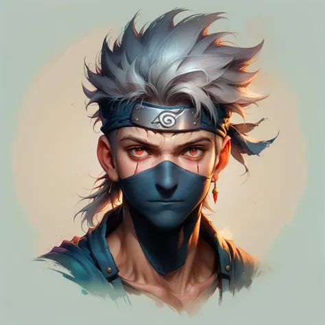 faded headshot, faded bottom, faded edges ,score_9,score_8_up,score_7_up,score_6_up,score_5_up, 1boy, kakashi, grey hair, covere...