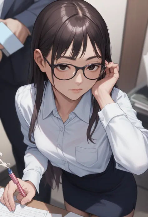 (kwaii, hanbok, drama, asian, imagem sem fundo:1.1)long hair,small breasts,office lady,glasses,cum(night:1.2)