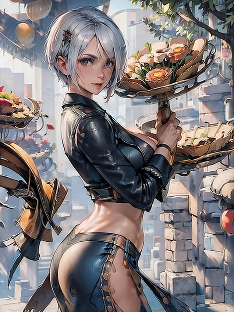 30 year old woman, alone, alone, athletic, short white hair, perfect beautiful hands with perfect fingers, dresses as a Mexican mariachi, wears a mariachi skirt with decorations, sexy look, looking at viewer, cinematic, ultra sharp focus, award winning photography , perfect contrast, high sharpness, depth of field, ultra detailed photography, global illumination, fluid, ultra high definition, 8k, Unreal Engine 5, ultra sharp focus, award winning photography, trends of the art season,
