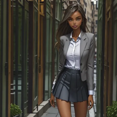 slmn, jasmine tookes,1girl, skinny, masterpiece,best quality,highres,ultra-detailed,aadarjeeling,braid,bangs,school uniform,(gre...