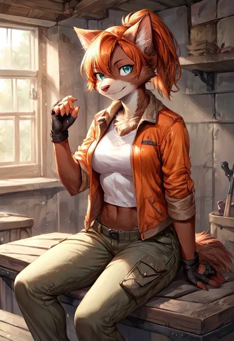 score_9, score_8_up, score_7_up, score_6_up, score_5_up, score_4_up, (solo), female anthro cat, solo, workshop, ponytail orange ...