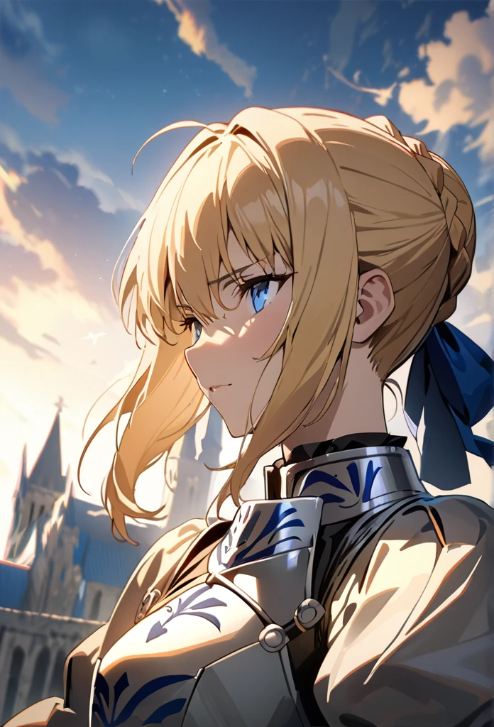 (masterpiece:1.2), (highest quality:1.2), Perfect Eyes, Perfect Face, Perfect lighting,1girl，Saber, holding sword artoria pendragon \(fate\), fate \(series\) perspective medieval beautiful, aesthetic, detailed, beautiful color amazing quality, best quality, high quality